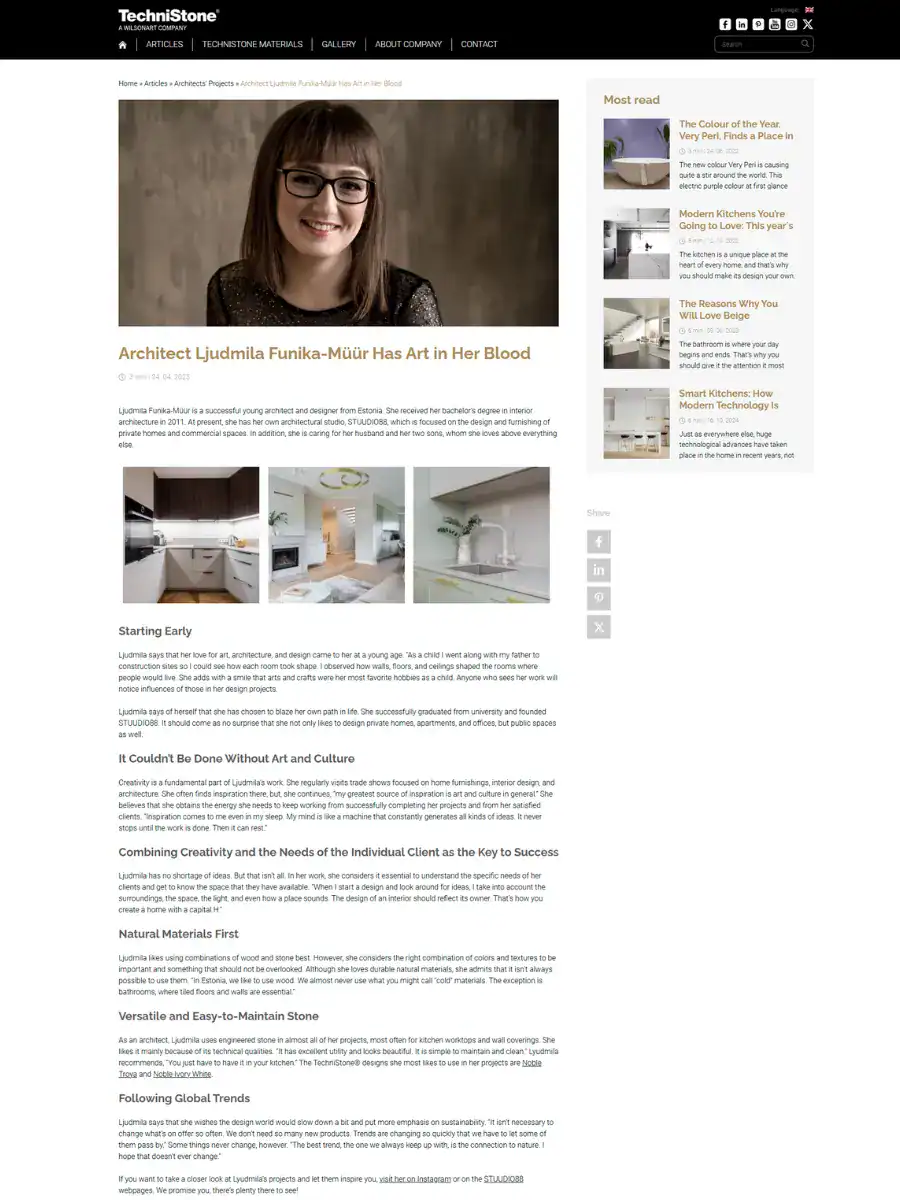 Technistone blogi kajastus sisearhitekt Ljudmila Funika-Müüri loomingust