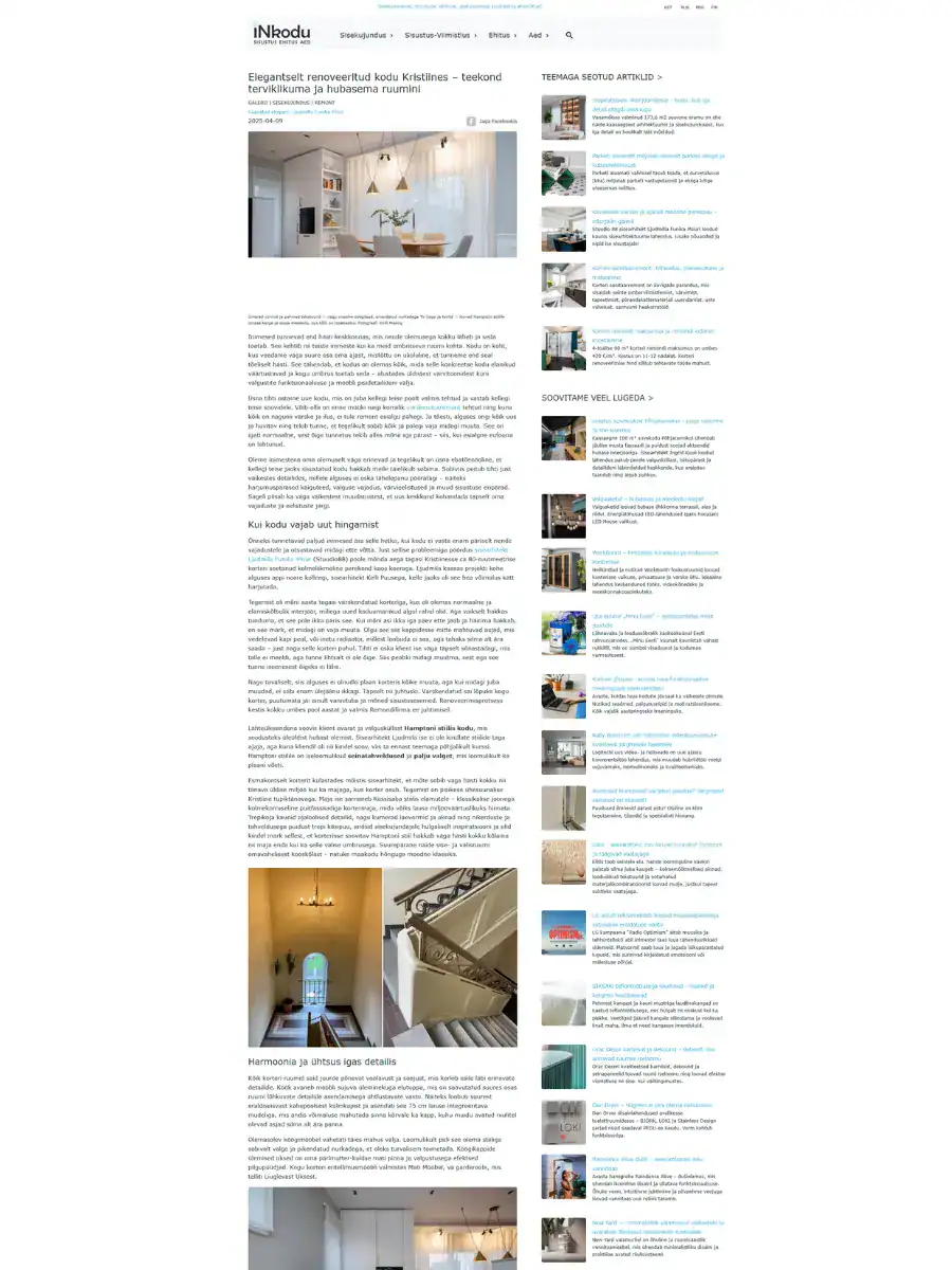 Elegantselt renoveeritud kodu Kristiines – teekond terviklikuma ja hubasema ruumini (Inkodu kajastus)